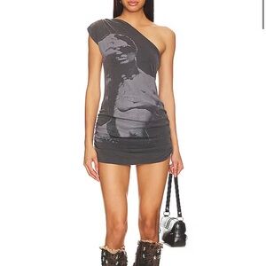 Jaded London One-Shoulder Black Graphic Dress